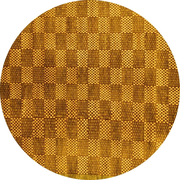 Ahgly Company Machine Washable Indoor Round Oriental Yellow Modern Area Rugs, 6' Round