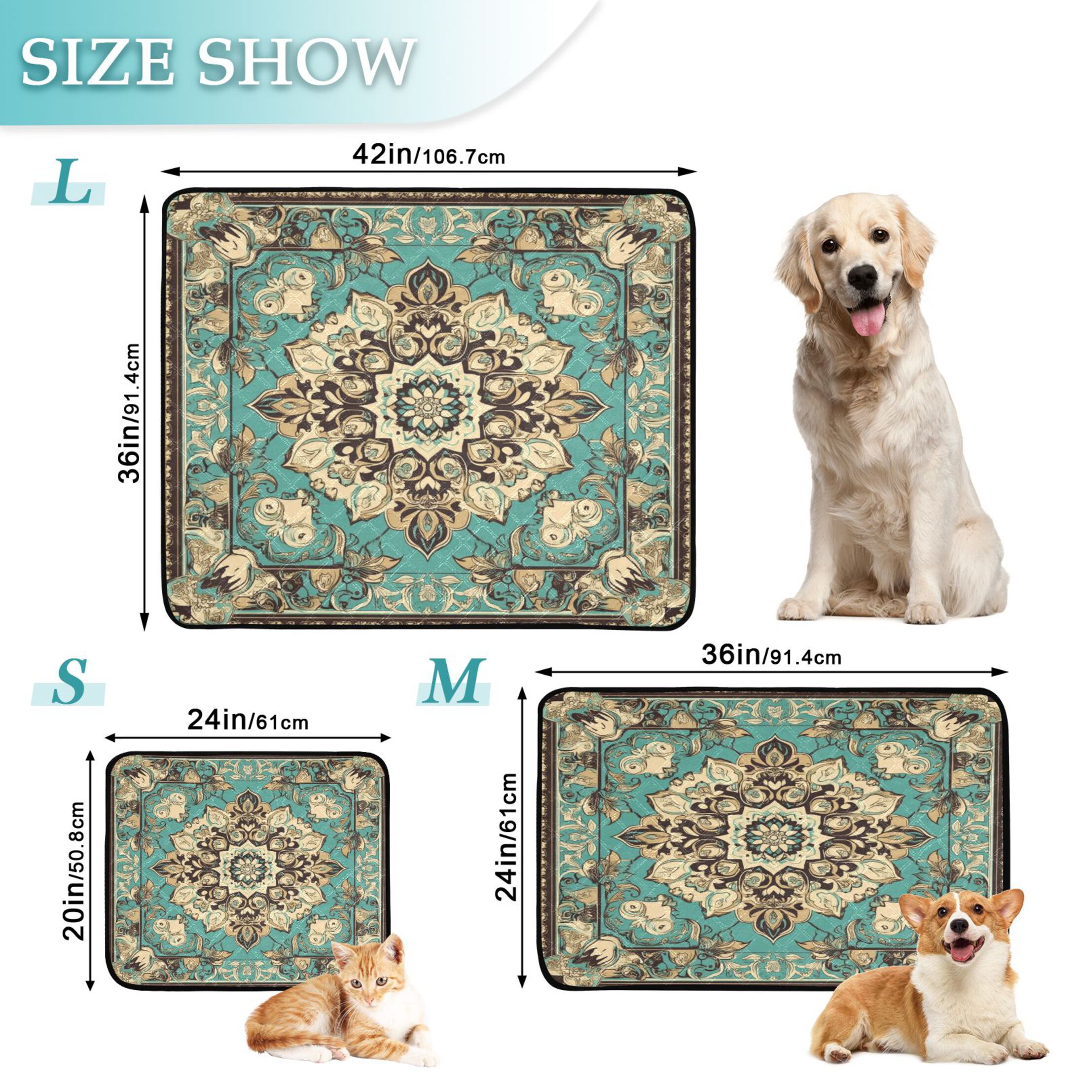 Qxltty Bohemia Pattern Cat litter Pads Pet Set of 2 Diaper Mats Center Anti-leakage Layer Absorbent Soft and Comfortable