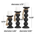 thumbnail image 3 of DecMode 3 Candle Black Wood Handmade Bubble Inspired Matte Candle Holder with Beaded Garland Accent, Set of 3, 3 of 7