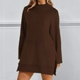 thumbnail image 2 of ManxiVoo Oversized Split Hem Sweatshirt for Women Long Sleeve Crewneck Drop Shoulder Loungewear Streetwear Casual Top for Autumn and Winter XXXL Size Coffee, 2 of 7