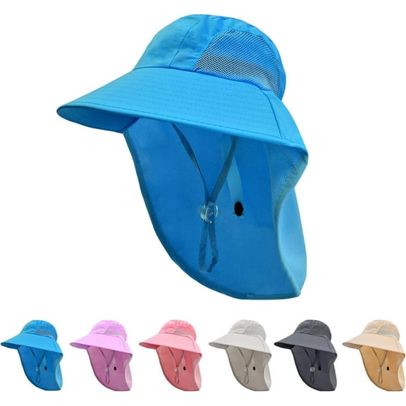 Minzimin Kids Sun Hat with Neck Flap UV Protection Summer Toddler Beach Hat Unisex Ponytail Hat Wide Brim Fishing Hat