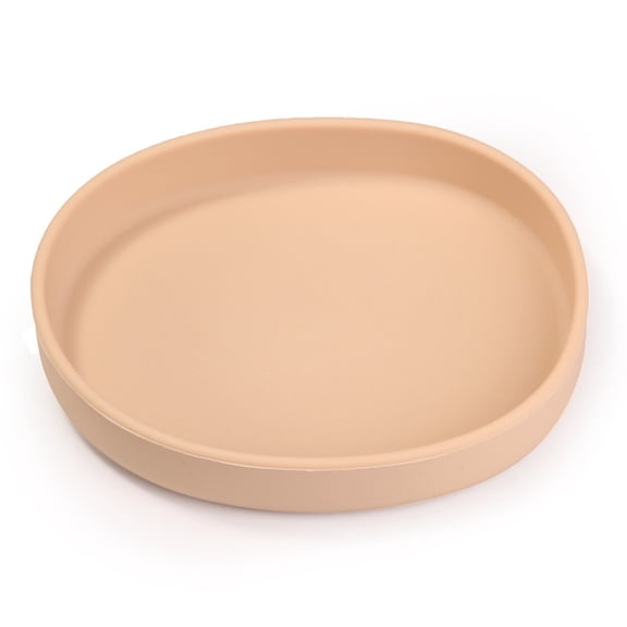 Silicone Round Dinner Plate,High Rim Non-Slip Deep Tray for Kitchen Counter Dining Room Home Party,Khaki