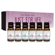 Just for Her Gift Set of 6 Premium Fragrance Oils - Guava Colada Type, Twilight Woods Type, Bali Mango Type, Passion Fruit & Guava, Juniper Breeze Type, Love Spell Type - Barnhouse Blue