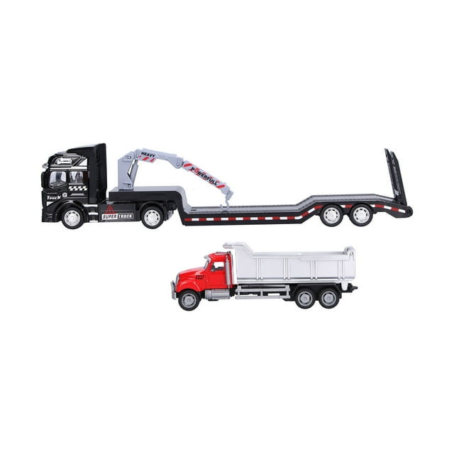 Construction Vehicle Toy, Trailer Model Movable Arm 1:50 Scale For Playground Construction Trailer With Dump Truck
