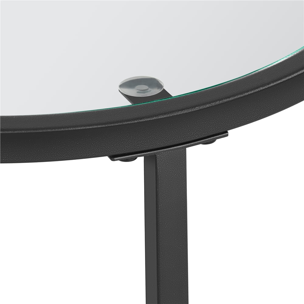 Yaheetech Round Glass Top Bedside Table End Table Accent Table with Metal Frame, Black