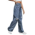 thumbnail image 3 of Tiweut Jeans for Women Ripped Straight Leg Denim Long Pants Wide Leg Distressed High Waist Loose Fit Trousers BU2,XS, 3 of 8