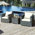 thumbnail image 6 of Patiojoy 3-Piece Patio Wicker Conversation Set Bistro Rattan Sofa Chair with Washable Cushion Mix Gray & White, 6 of 10