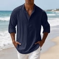 thumbnail image 2 of Men's Long Sleeve Cotton Linen Shirts Solid Color Faddish Stand Up Collar Button Down Pullover Shirt Casual Soft Comfort Workout T Shirts, 2 of 9
