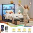 thumbnail image 5 of Patbrela Twin Size Bed Frame with 49.2-Inch LED High Headboard and 2-Tier Storage, Metal Platform Bed, Black, 5 of 8