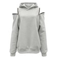 thumbnail image 7 of Womens Hooded Sweatshirt Drop Sleeve Soft Comfort Relaxed Fit Front Pocket Y2K Street for Casual Wear Light Gray,S, 7 of 7