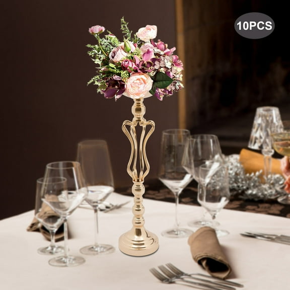 Miumaeov 10 Pcs Luxury Metal Trumpet Flower Vase Wedding Table Centerpiece 21.7inch Tall