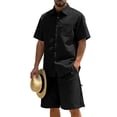 thumbnail image 2 of BLTIBY Mens 2 Piece Outfits Summer Set Short Sleeve Button Down Lapel Shirts and Shorts Beach Casual Jogging Suits with Pockets Black S, 2 of 6