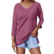thumbnail image 1 of Camiseta de mujer de color liso con cuello en V y manga 3/4 - Cuello en V clásico, tejido ligero y transpirable, versátil para combinar con vaqueros o faldas, talla real., 1 of 4