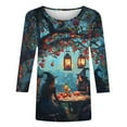 thumbnail image 4 of Kilaqueen Cute Funny Halloween Shirts for Women Plus Size 3/4 Length Sleeve Crew Neck Womens Tops Vintage Festival Witch Graphic Tunic Tops, 4 of 5