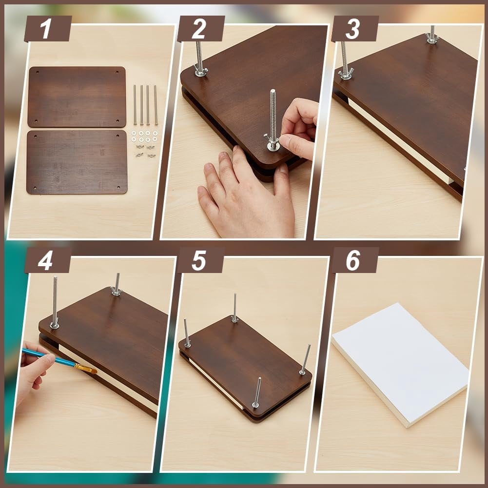 12x8 Inch Wood Book Binding Kits Coconut Brown Portable Book Press Rectangle Book Binding