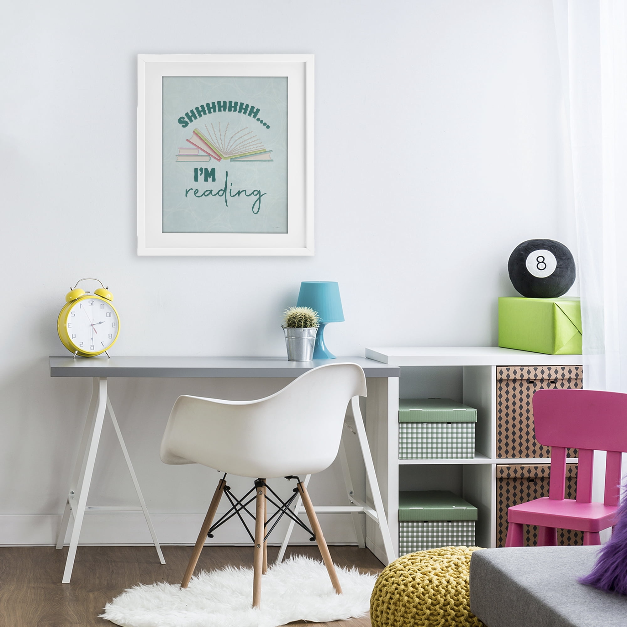Stupell Industries Shhh I'm Reading White Framed Print Under Glass, design by Seven Trees Design