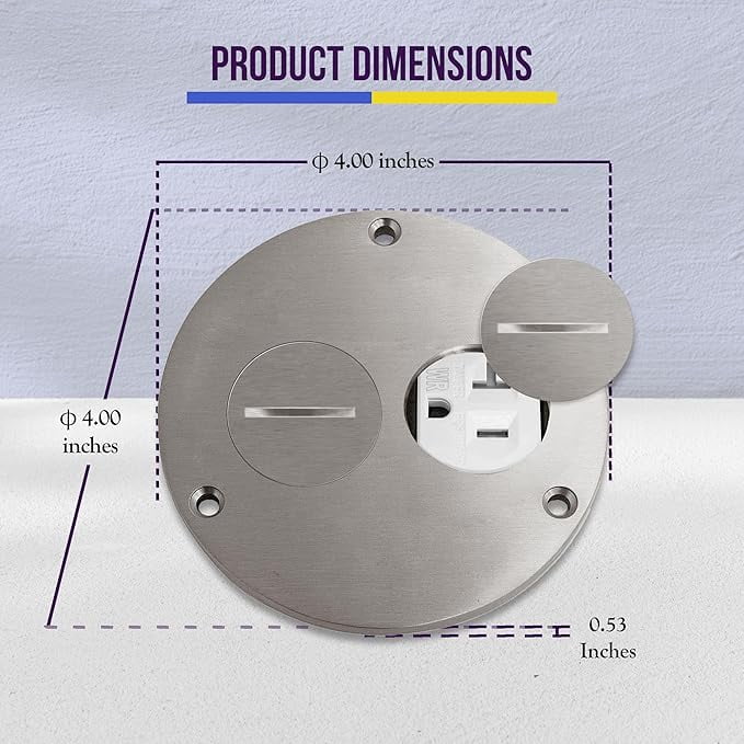 ENERLITES Screw Cap Floor Box Cover, 4" Diameter, 20A Tamper-Weather Resistant Receptacle Outlet, Watertight Gaskets, 975501-SS, UL Listed, Stainless Steel
