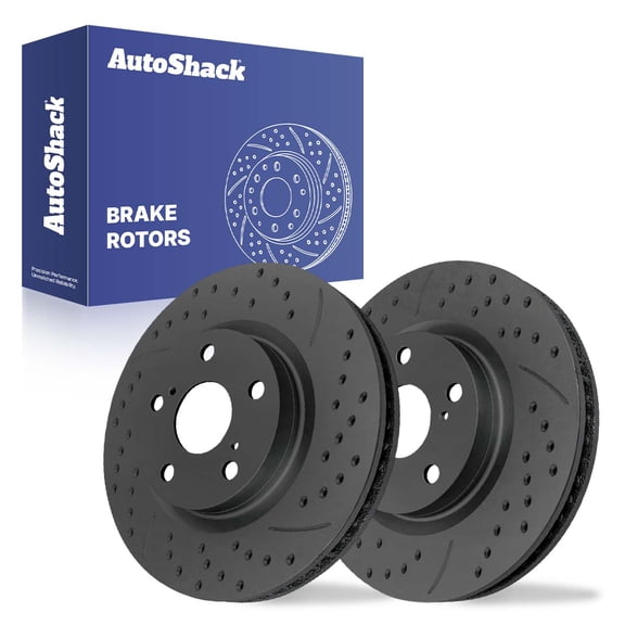 AutoShack Front Brake Rotors for Toyota, Camry 2007-2017 RAV4 2006-2018, FWD AWD 4WD L4 2.4L 2.5L V6 3.5L - Coated Drilled & Slotted - Black Matte Finish - BlackShield - 11.65" (296 mm), 5-Lug