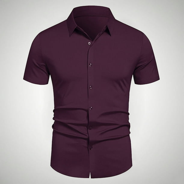 pstuiky camisetas para hombre, Camisa informal de negocios de color liso con solapa y botones de manga corta para hombre camisas casuales para hombre xl