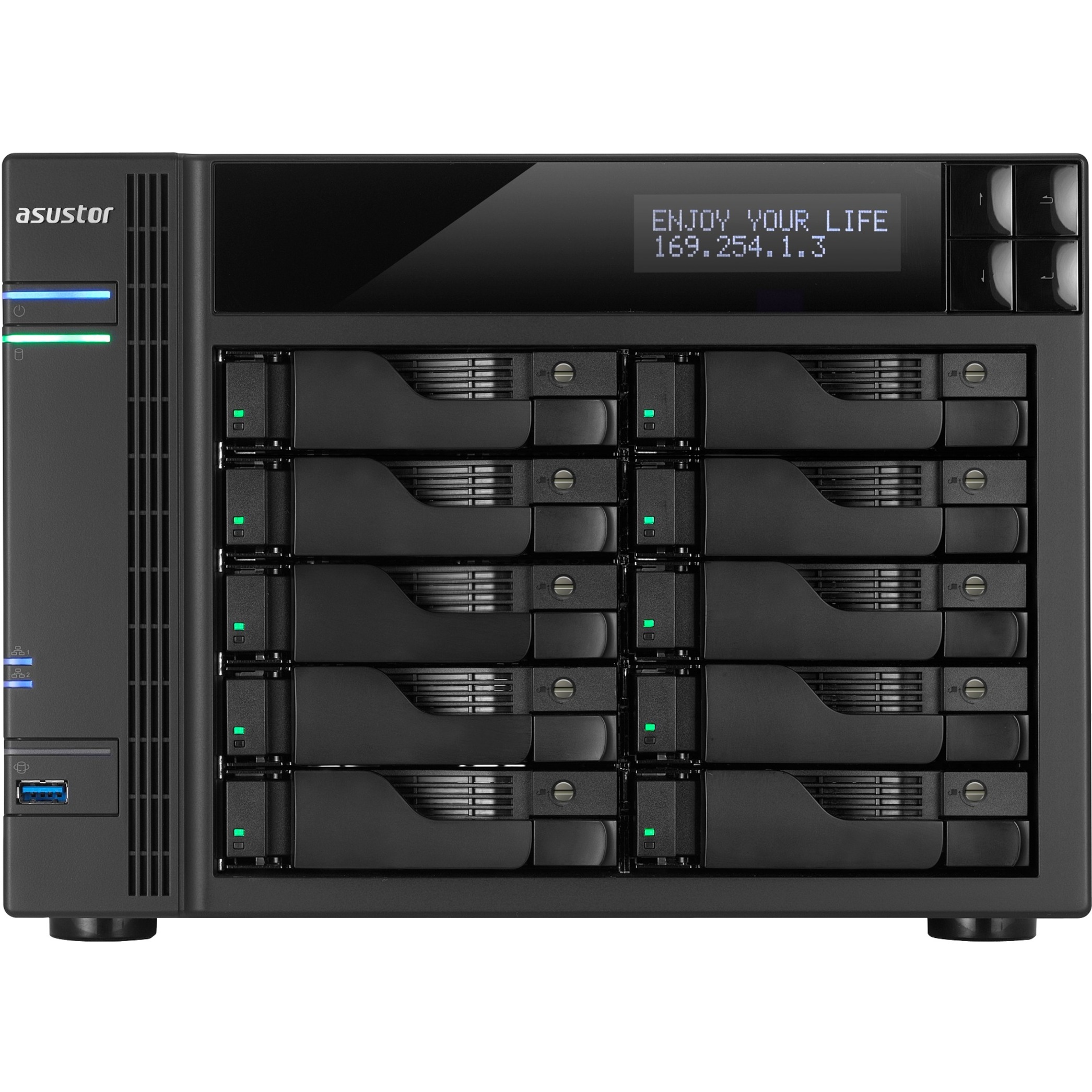 Asustor AS6210T 10-Bay NAS, Intel Celeron Quad-Core, 4 GB SO-DIMM DDR3L, GbE x 4, PCI-E (10GbE ready), USB 3.0 & eSATA, WoL, System Sleep Mode, AES-NI hardware encryption,with lockable tray - image 3 of 6