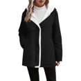 thumbnail image 2 of Women's Long Sleeve Hooded Jacket, Mid-Length Fleece Lined Coat with Pockets, Solid Color Casual Outerwear for Women, Soft Plush Inner Lining Winter Jacket, Comfortable Warm Zip Up Hooded Coat Black, 2 of 9