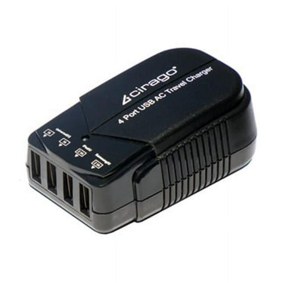 Cirago Brand New Universal Portable 5V USB AC Multi Adapter Travel Home Wall Smart Mobile Phone Charger 4 Ports Plug Black