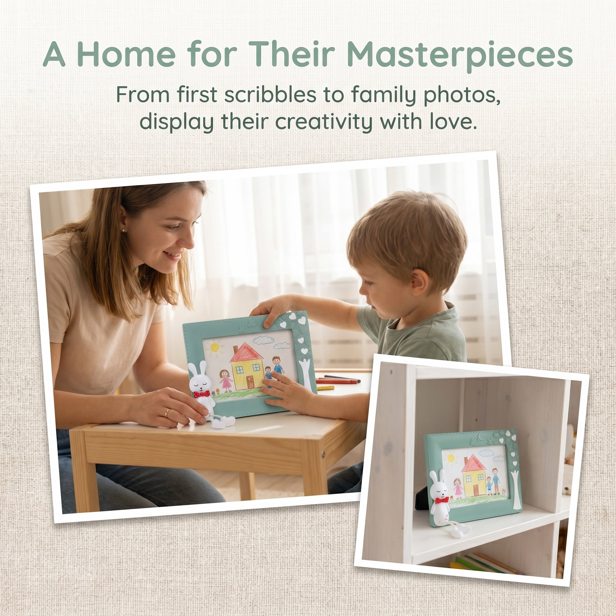 Unique Bargains Cartoon Shatterproof Cute Plastic Photo Frame Dark Green Place Horizontally 5" x 7"
