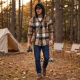 thumbnail image 5 of Fabrcox Men's Hooded Plaid Shacket Long Sleeve Button Down Checkered Shirt Jacket with Chest Pockets Lightweight Casual Fall Outerwear Khaki M, 5 of 7