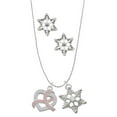 thumbnail image 1 of Delight Jewelry Heart Outline with Pink Ribbon Looping Through Silver tone Snowflake Charm Necklace and Stud Earrings, 1 of 4