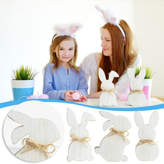 Easter Bunny Wooden Signs Easter Tabletop Decor Rabbit Shape Table Sign Farmhouse Decor White Spring Bunny Wood Tabletop for Easter DIY Crafts
