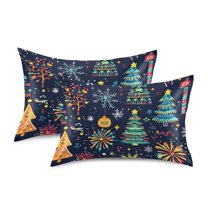 Yayeee Pillowcase Standard Size Set of 2 Satin Wrinkle Resistant Pillow Case, Dark Blue Christmas