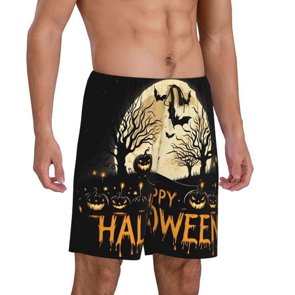 Mens Pajama Pants - Halloween Night Pumpkin Happy Sleep Shorts Mens Pajama Shorts, Comfy Pj Pants for Mens Lounge Shorts