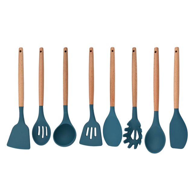 Juego de utensilios de cocina de silicona azul Herramientas de cocina antiadherentes resistentes al calor con caja de almacenamiento zhangmengya LED