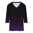 thumbnail image 5 of T-shirt Imprimé Mode Femmes 3/4 Manches Blouse à Col en V Hauts Décontractés, 5 of 5