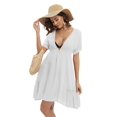 thumbnail image 5 of WBQ Womens Cover Up Drawstring Waist Swimsuit Cover-up V Neck Short Sleeve Beachwear Soft Cover ups Dress S-2XL, 5 of 8