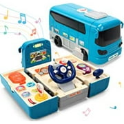 Bus Driving Toy, Kids Play Vehicle with Sound and Light, Simulation Steering Wheel Toy, Musical School Bus Toy for Toddler, Boys & Girls