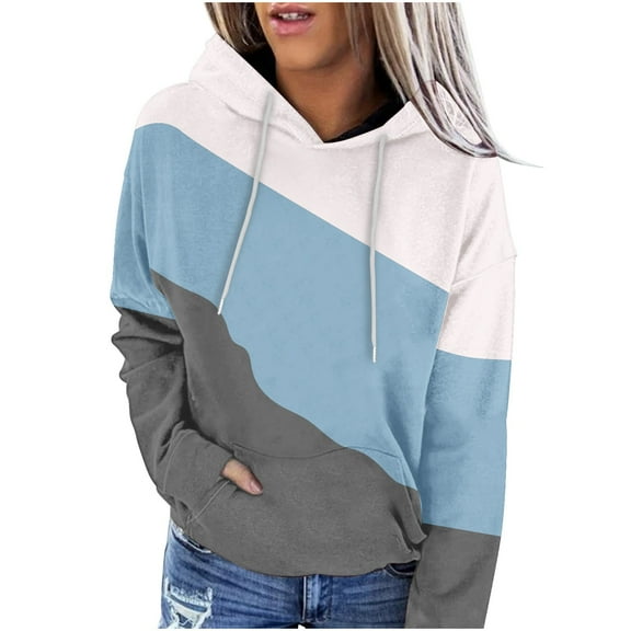 Oversize Hoodies for Women Pullover Fashion Casual Solid Color-Matching Long-Sleeved Pocket Hoodie