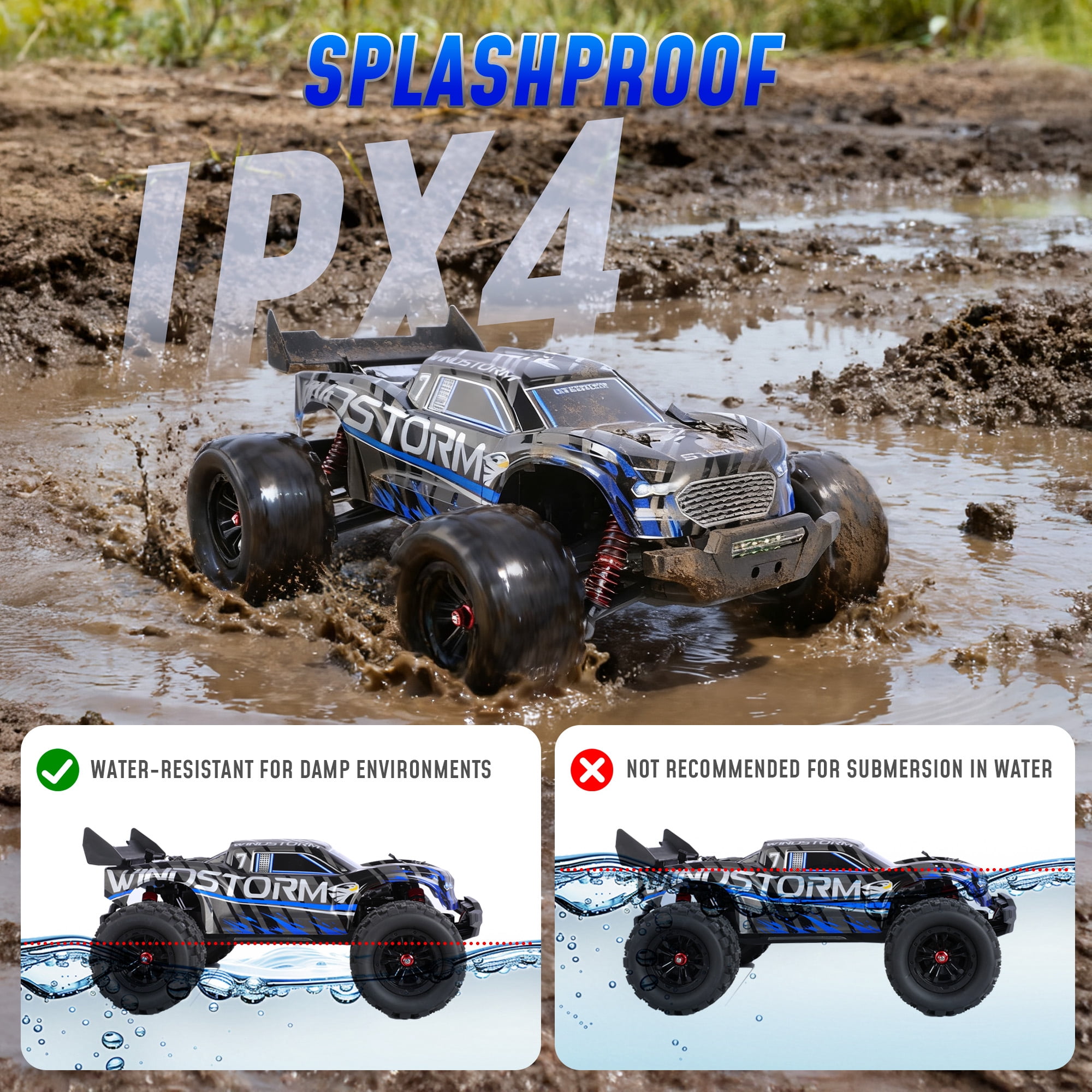 Tcovle 1:14 RC Cars, 40+ KM/H Fast RC Monster Truck Remote Control Car with Metal Drivetrain, 4WD All-Terrain, 2 Batteries, RC Toy Car Gift for Kids, Teens & Adults