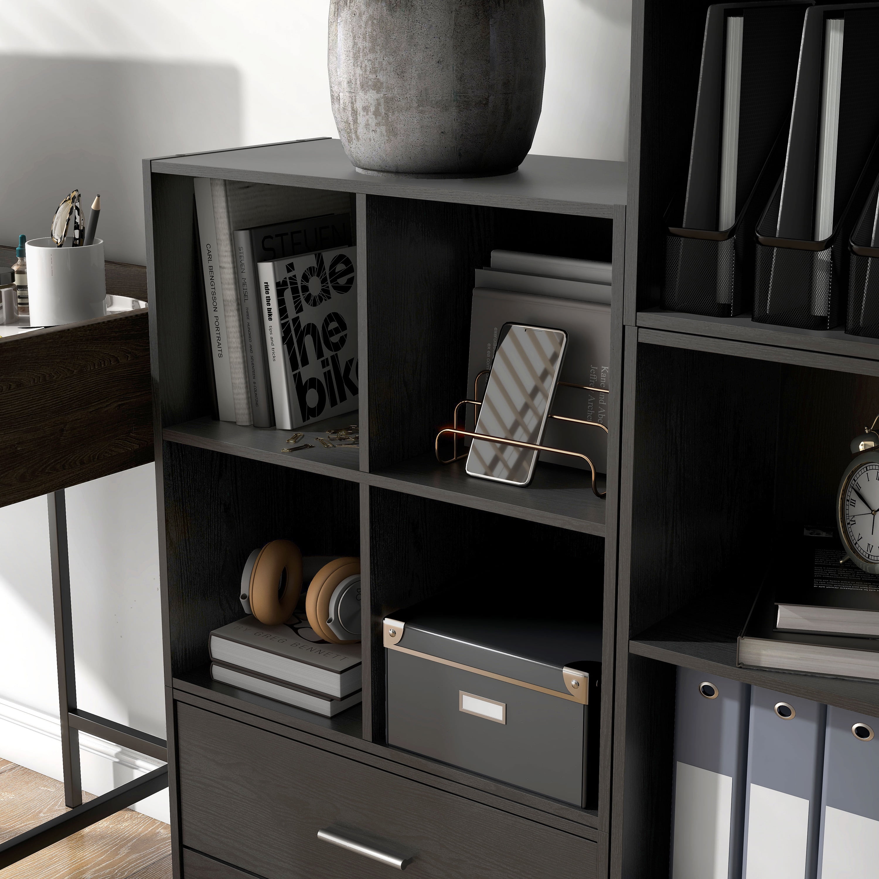 Furniture of America Seni Stackable Wood 4-Cube Bookcase in Black