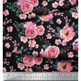 thumbnail image 2 of Soimoi Black Cotton Duck Fabric Leaves & Camellias Floral Printed Fabric 1 Yard 42 Inch Wide, 2 of 3