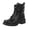 Black, variant on JHOKCI Motorcycle Boots for Women Vintage Leather Low Heel Combat Booties with Side Zipper Round Toe Lace up High Top Riding Boots