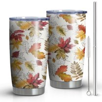 20oz Tumblers Autumn Fall Leaves Pattern Stainless Steel Vacuum Insulated Double Wall Travel Tumbler Cups Mug with Lid and Straw,Cleaning Brush for Cold & Hot Drinks