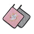 thumbnail image 2 of Great Pyrenees Pink Flowers Pair of Pot Holders, 2 of 4