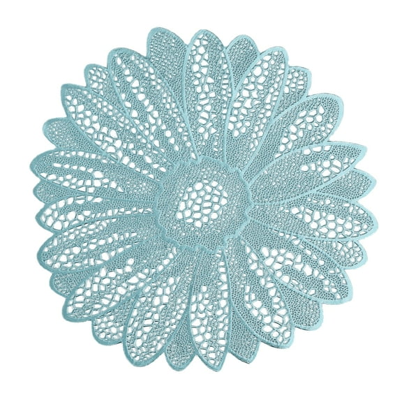 Hollow Out Flower Leaf Placemats 39CM PVC Heat Resistant Non Slip Table Mats for Kitchen Dining Wedding Home Table Decoration Blue