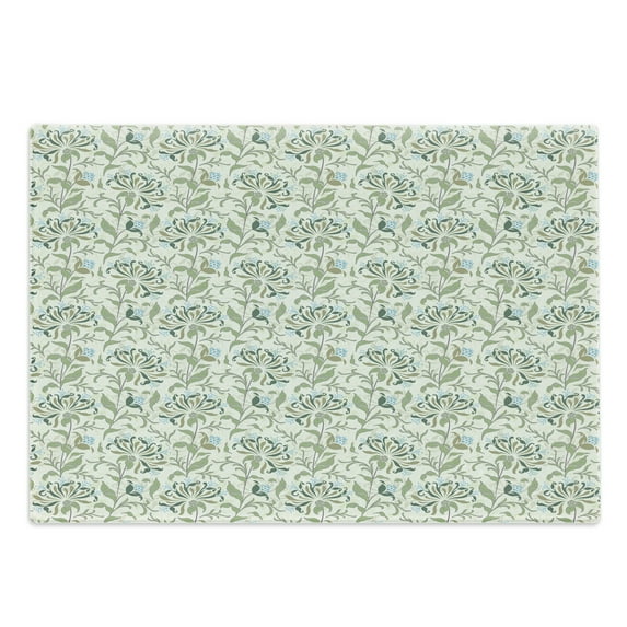 Green Cutting Board, Pastel Colored Floral Ornaments Soft Petals Leaves Vintage Garden Botany, Decorative Tempered Glass Cutting and Serving Board, Large Size, Multicolor, by Ambesonne