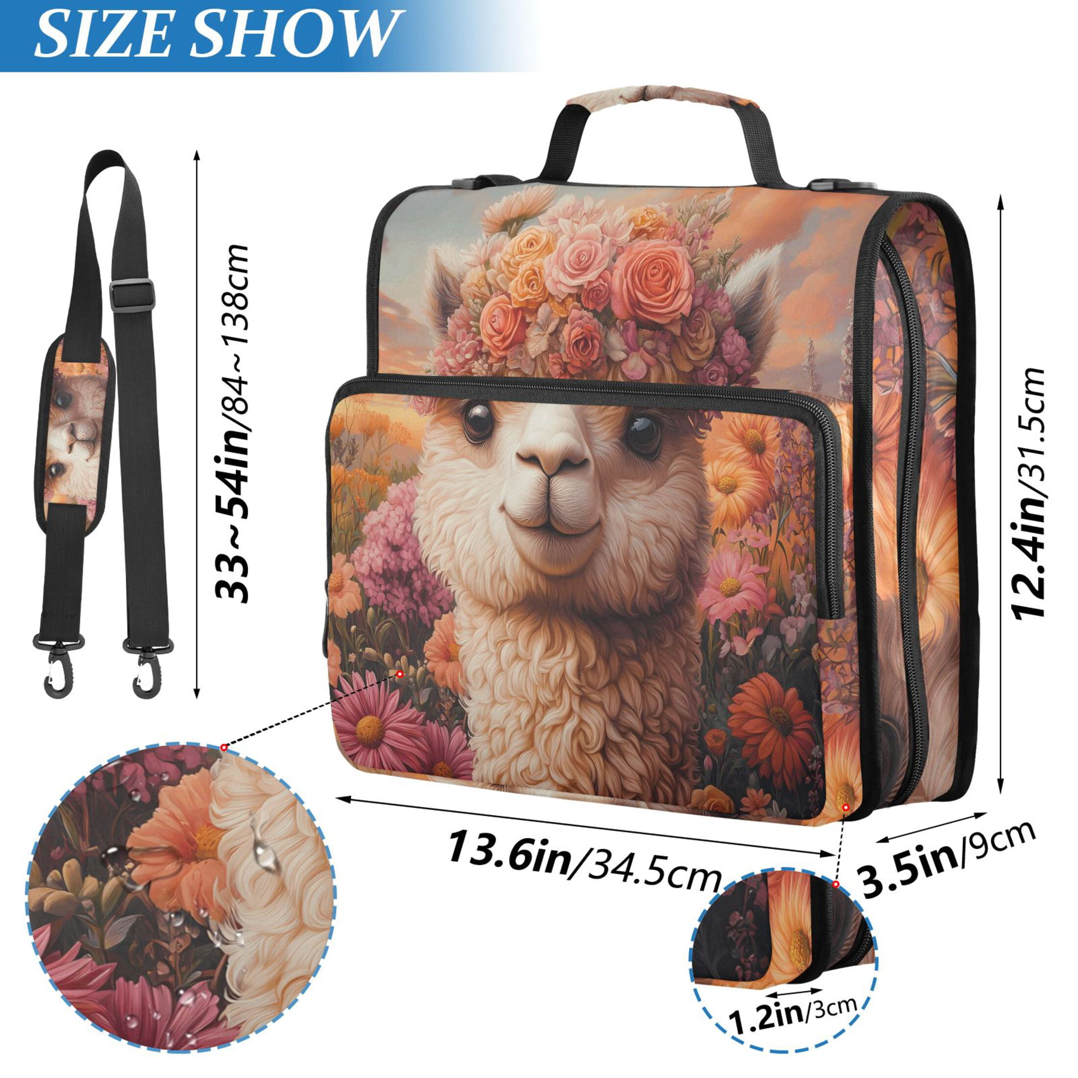3 Ring Zipper Binder with Shoulder Strap Waterproof Trapper Keeper 2 Inch D-Ring 500 Sheets Capacity Alpaca in Flowers Sea