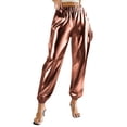 thumbnail image 3 of RongHuan Women's Shiny Pants Loose Elastic High Waisted Hip Hop Pant Evening Party Clubwear Trousers, 3 of 6