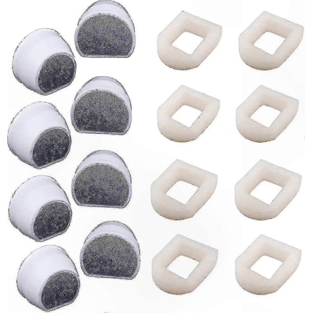 16-Pack Replacement Foam and Carbon Filters for Pet Water Fountains-Compatible with Drinkwell Inox 360 and Avalon Models