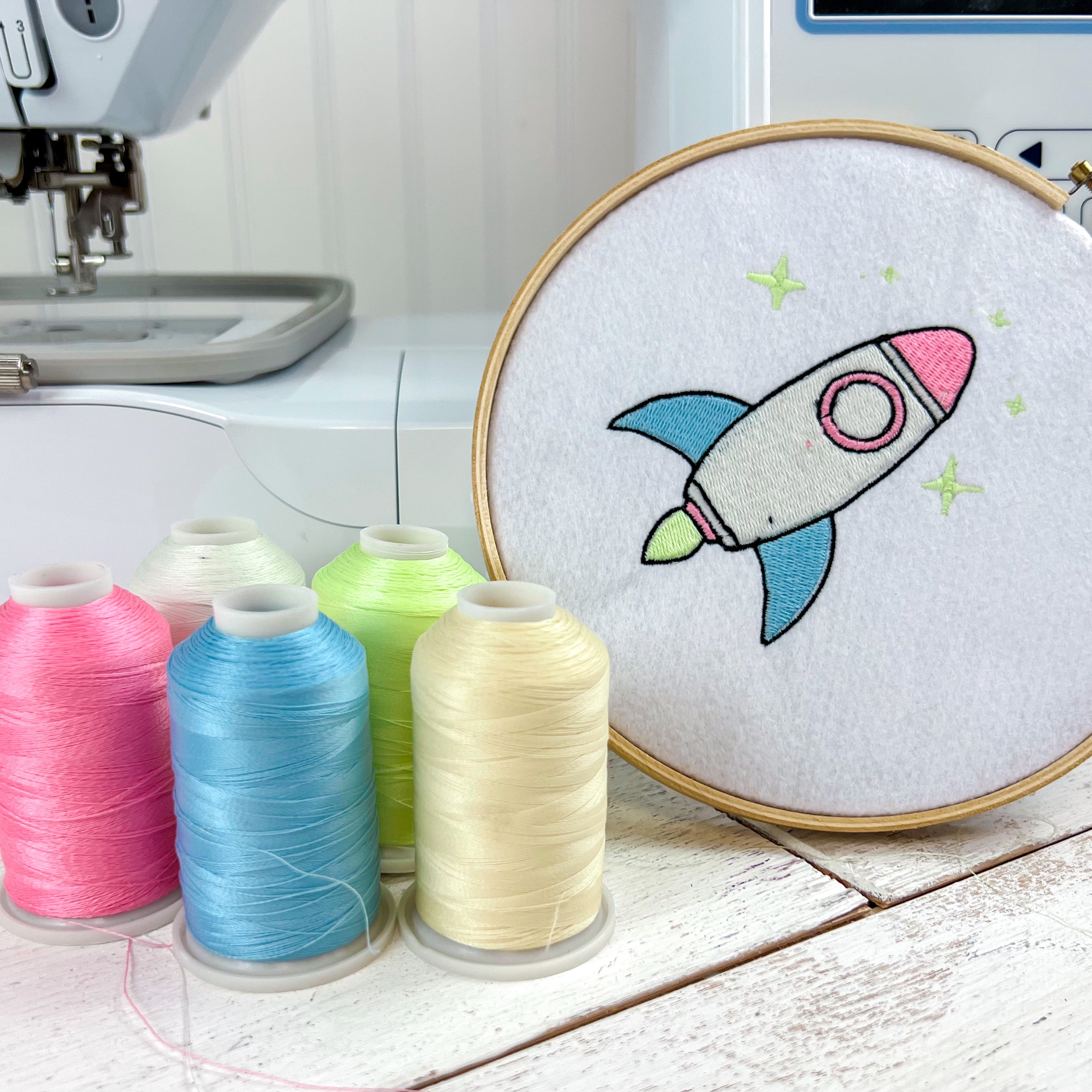 8 Spool Set Threadart Glow In The Dark Machine Embroidery Thread | 1000M Cones Compatible with Brother Janome Pfaff Babylock Singer Bernina Husqvarna and Most Home Embroidery Machines