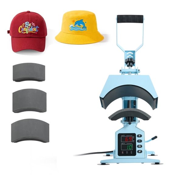 KFFKFF Hat Heat Press Machine with 4 Swappable Platens and Cap Stretcher, Accurate Temperature and Time Settings, Ideal for Heat Transfer Vinyl and Sublimation on Hats and Caps, Light Blue